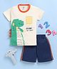 TOONYPORT Cotton Half Sleeves Dinosaur Printed Tee & Side Taped Shorts Set - Cream