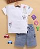 TOONYPORT Cotton Half Sleeves Waves Wide Text Printed Tee & Shorts Set - White & Blue