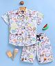 TOONYPORT Cotton Half Sleeves Striped & Doodle Art Printed Shirt & Coordinating Shorts Set - Multi Colour