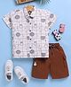 TOONYPORT Cotton Half Sleeves Animals Printed Shirt & Shorts Set - Brown