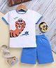 TOONYPORT Cotton Half Sleeves Say Text & Tiger Printed Tee & Shorts Set - White