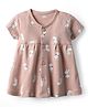 Pink Rabbit Single Jersey Knit Half Sleeves Frock With Bunny Print -Light Brown