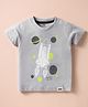 Pink Rabbit Single Jersey Knit Half Sleeves T-Shirt with Space Theme Print - Light Grey