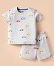 Pink Rabbit Single Jersey Knit Half Sleeves Shorts Co-ords Night Suit With Vehicle Print - Grey