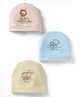 Pink Rabbit Single Jersey Knit Baby Caps with Animal Print Pack of 3 Light Blue Cream & Yellow - Diameter 10.5 cm