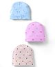 Pink Rabbit Single Jersey Knit Baby Caps with Animal & Floral Print Pack of 3 Light Blue Pink & Cream - Diameter 10.5 cm