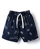 Pink Rabbit Single Jersey Knit Knee Length Shorts With Tropical Theme Print - Navy Blue