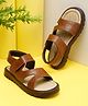 Tiny Bugs Checked Sandals With Velcro Closure - Tan