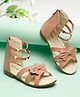 Tiny Bugs Bow Applique Detailed Colour Blocked Sandals With Zipper Closure - Peach