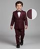 Babyhug Knit Full Sleeves Solid Color 3 Piece Party Suit with Bow Applique - Wine