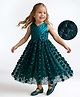 Babyhug Woven Sleeveless Party Gown With 3D Floral Applique - Teal Blue