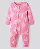 Bonfino 100% Cotton Knit Rib Fabric Full Sleeves Front Open Romper with Butterfly & Floral Print - Pink