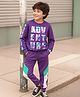 Ollington St. Cotton Knit Full Sleeves Printed Sweatshirts & Knit Joggers Set - Purple