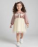 Mark & Mia Woven Full Sleeves Frock with Chevron Pattern & Bow Applique Headband - Cream & Red