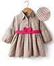 Mark & Mia Woven Full Sleeves Checkered Yarn Dyed Winter Frock with Bow Applique - Multicolor