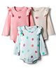 Bonfino 100% Cotton Knit Rib Fabric Full Sleeves Onesies with Frill Detailing Heart Embroidery & Polka Dot Print Pack of 3 - Light Blue Light Pink & Ivory
