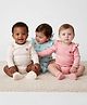 Bonfino 100% Cotton Knit Rib Fabric Full Sleeves Onesies with Frill Detailing Heart Embroidery & Polka Dot Print Pack of 3 - Light Blue Light Pink & Ivory