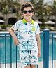 Ollington St. Cotton Knit Half Sleeves Beach Theme Printed T-Shirts & Knit Shorts Set - Multicolor