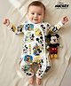 Babyhug Disney Interlock Knit Full Sleeves Rompers with Mickey Mouse & Friends Print - White