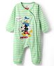 Babyhug Disney Interlock Knit Full Sleeves Romper with Mickey Mouse & Friend Print & Stripe Design - Green