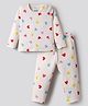 Bonfino 100% Cotton Knit Rib Fabric Full Sleeves Co-Ord Night Suit with Heart - Ivory