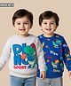 Babyhug Cotton Knit Full Sleeves Pullover Sweatshirts with Dino Graphic Pack of 2 - Navy Blue & Light Grey