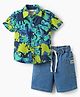 Babyhug Single Jersey Knit Half Sleeves Shirt & Shorts Set with Dino Print - Green & Navy Blue