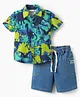 Babyhug Single Jersey Knit Half Sleeves Shirt & Shorts Set with Dino Print - Green & Navy Blue