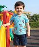 Babyhug Single Jersey Knit Half Sleeves T-Shirt & Shorts Set with Space Print - Light Blue & Navy Blue