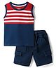 Babyhug Single Jersey Knit Sleeveless Tank T-Shirt & Shorts Set with Stripes- Red & Navy Blue