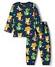 Babyhug Cotton Knit Full Sleeves Co-Ord Night Suit with Animal Print - Navy Blue