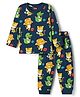 Babyhug Cotton Knit Full Sleeves Co-Ord Night Suit with Animal Print - Navy Blue