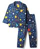 Babyhug Cotton Knit Full Sleeves Co-ords Front Open Night Suit With Start Print - Navy Blue