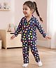 Babyhug Cotton Knit Full Sleeves Co-ords Night Suit with Heart Print - Navy Blue
