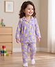 Babyhug Cotton Knit Full Sleeves  Front Open Co-Ord Night Suit with Sunflower Print - Lavender