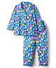 Babyhug Cotton Knit Full Sleeves Floral Printed Front Open Co-Ords Night Suit - Blue