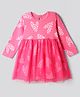 Bonfino 100% Cotton Rib Full Sleeves Dress with Mesh Heart Print - Dark Pink
