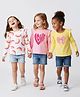 Bonfino 100% Cotton Knit Full Sleeves T-Shirts with Heart & Rainbow Print and Frill Detailing Pack of 3 - Yellow Pink & White
