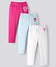 Bonfino Cotton Knit Full Length Leggings With Tropical Theme Print Pack Of 3 - White Red & Light Blue