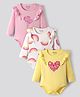 Bonfino 100% Cotton Knit Full Sleeves Onesies with Heart & Rainbow Print Pack of 3 - Yellow Pink & White