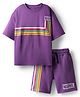 Pine Kids Marvel Single Jersey Knit Drop Shoulder Half Sleeves Oversized T-Shirt & Shorts Set With Avengers Graphics - Purple