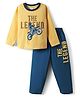 Taeko Single Jersey Knit Full Sleeves T-Shirt & Pant Set With Text Print - Light Yellow & Navy Blue