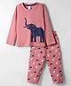 Taeko Single Jersey Knit Full Sleeves Night Suit With Animal Print - Pink
