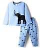 Taeko Single Jersey Knit Full Sleeves Night Suit With Animal Print - Blue