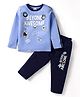 Taeko Single Jersey Knit Full Sleeves T-Shirt and Lounge Pant Set with Beyond Awesome Text Print - Blue & Black