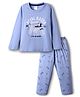 Taeko Single Jersey Full Sleeves Night Suit With Text Print - Light Blue