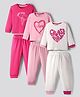 Bonfino 100% Cotton Knit Full Sleeves Night Suit with With Heart Print Pack of 3 - White Red & Pink