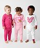 Bonfino 100% Cotton Knit Full Sleeves Night Suit with With Heart Print Pack of 3 - White Red & Pink