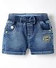 Olio Kids Knit Above Knee Length Shorts With Text Embroidery & Bow Applique - Navy Blue
