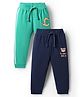 Babyhug 100% Cotton Single Jersey Knit Full Length Lounge Pants With Animal Print Pack Of 2 - Navy Blue & Sea Green